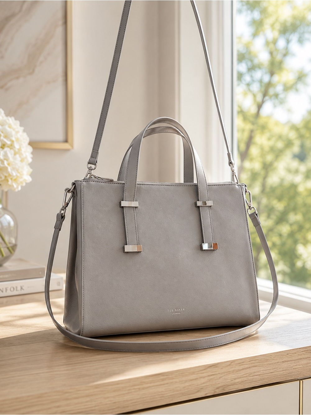 Ted Baker Leather Tote / Briefcase / Shoulder Bag – Dove Grey